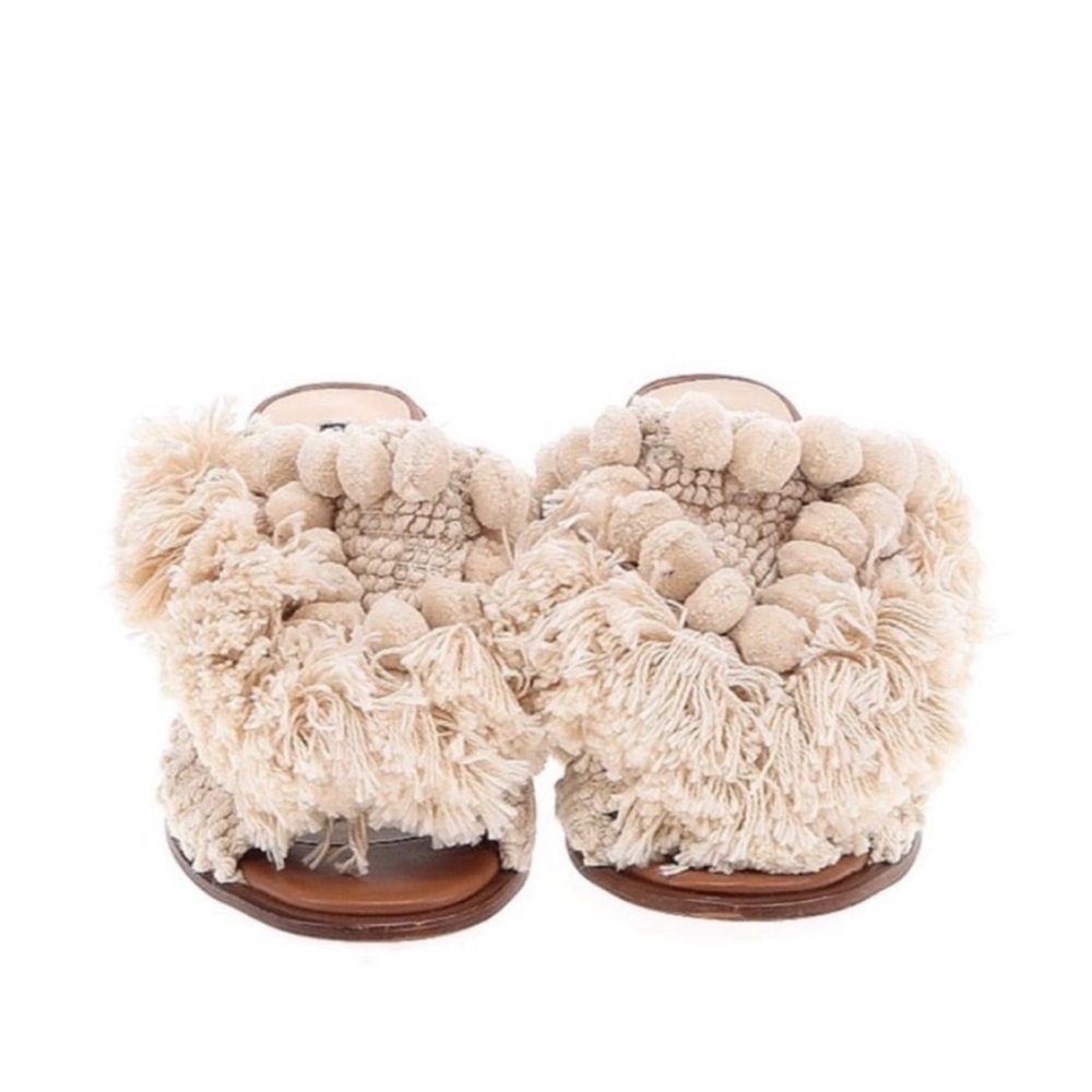 NWT Zara Crochet Pom Pom Embroidered Fringe Stacked Heel - Picture 4 of 11